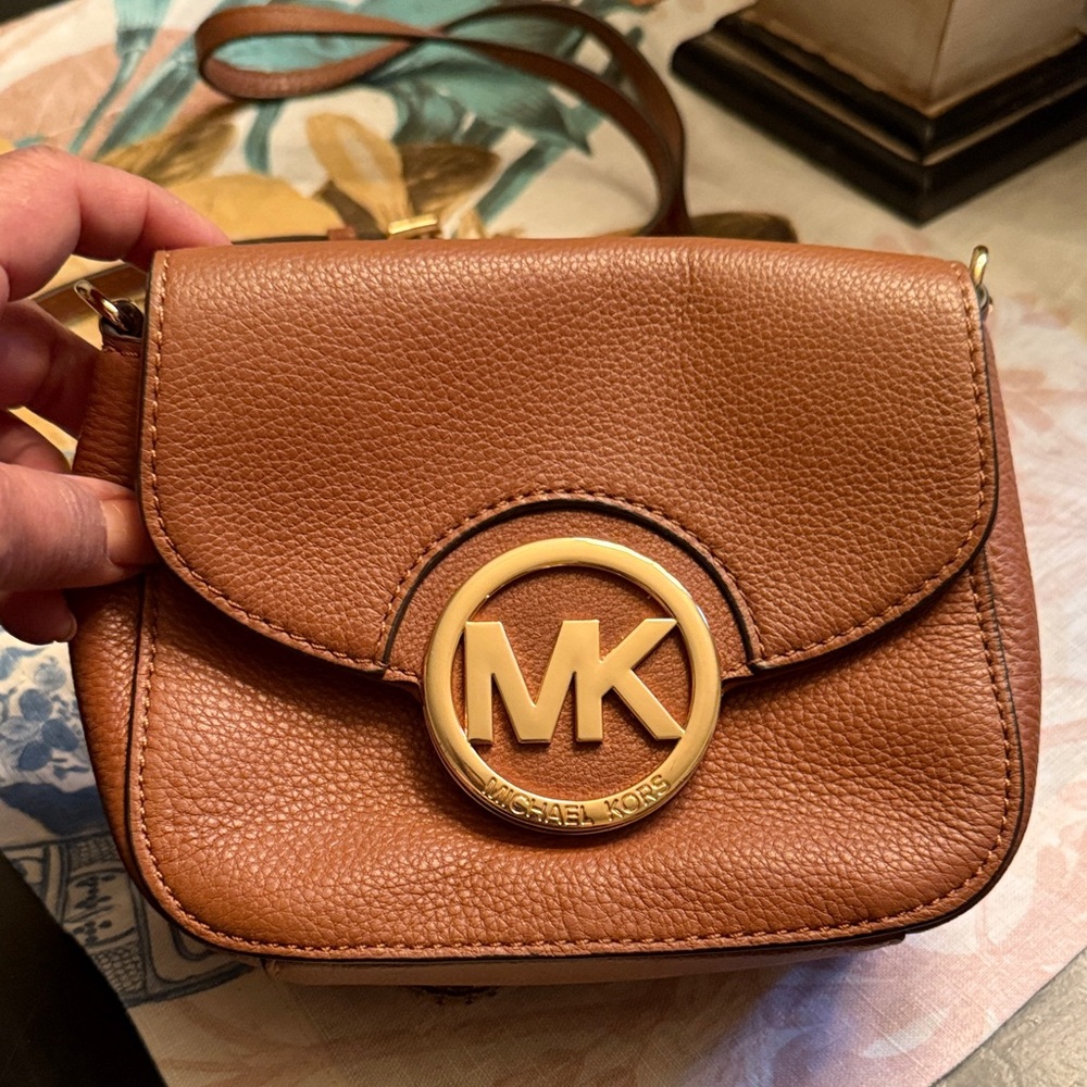 Michael Kors Brown Leather Crossbody Bag with Gold Logo